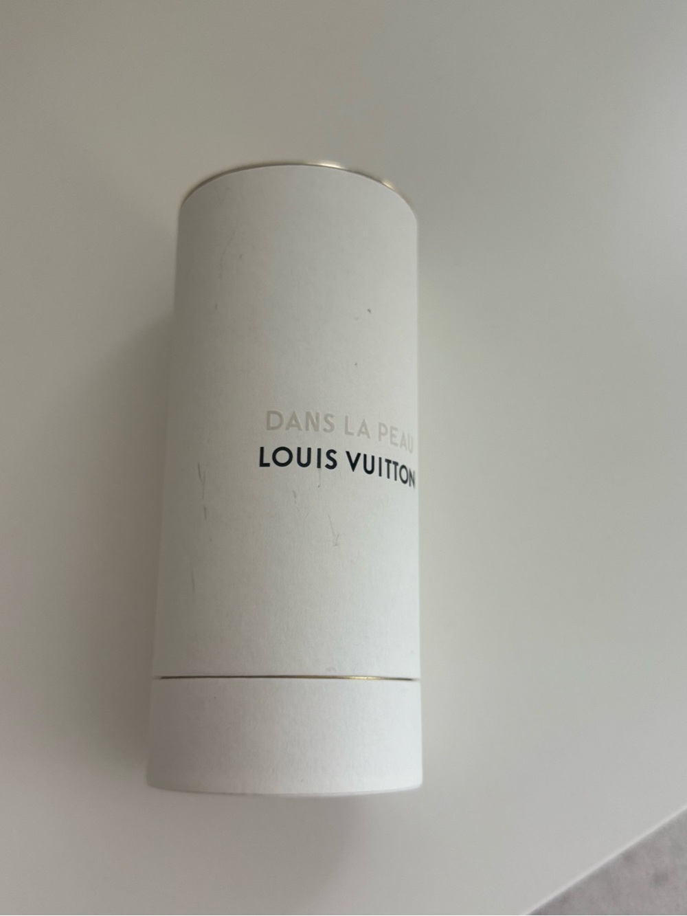 Louis Vuitton White Cylindrical Branded Box with Gold Trim